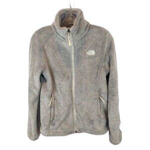 North Face Jacket Women's Small Gray Full Zip Fleece Solid Faux Fur